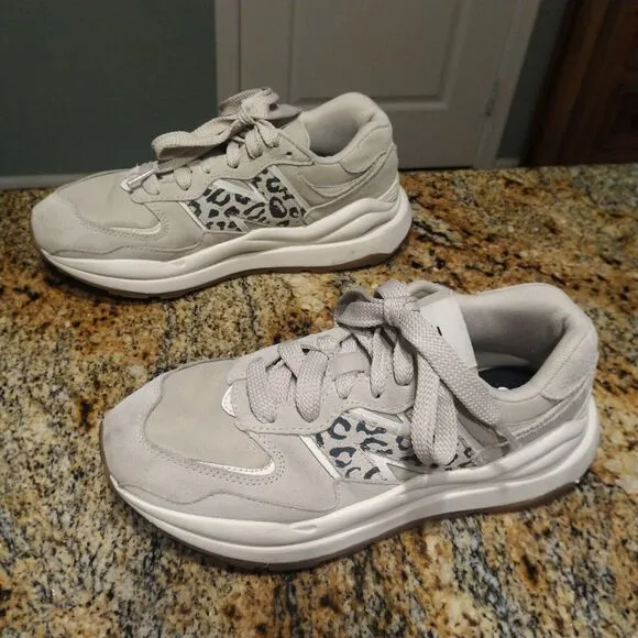 EUC New Balance 57/40 Timberwolf Leopard Gray Sneakers W5740APB Women's US 8 B