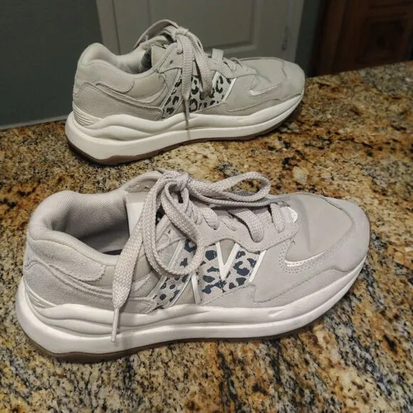 EUC New Balance 57/40 Timberwolf Leopard Gray Sneakers W5740APB Women's US 8 B