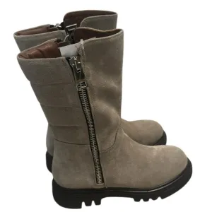 Evaluna Camel Moto Double Zipper Pillow Back Boots- Size 8.5