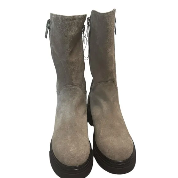 Evaluna Camel Moto Double Zipper Pillow Back Boots- Size 8.5