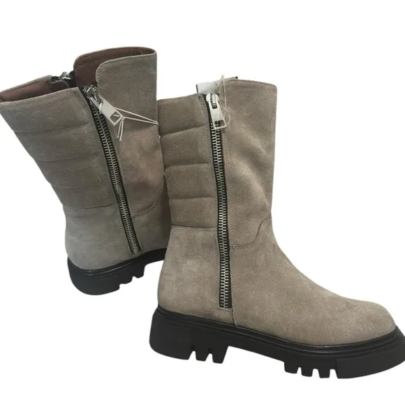 Evaluna Camel Moto Double Zipper Pillow Back Boots- Size 8.5