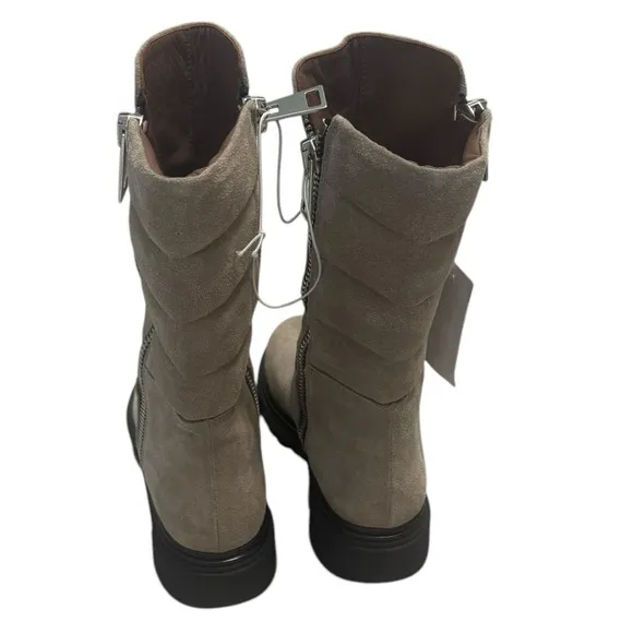 Evaluna Camel Moto Double Zipper Pillow Back Boots- Size 8.5