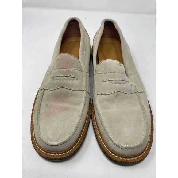 Express Men's Size 9.5 Genuine Suede Loafer Dress Shoes Tan Slip On Round Toe