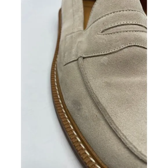 Express Men's Size 9.5 Genuine Suede Loafer Dress Shoes Tan Slip On Round Toe