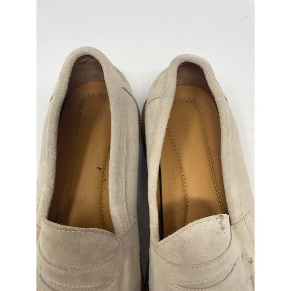 Express Men's Size 9.5 Genuine Suede Loafer Dress Shoes Tan Slip On Round Toe