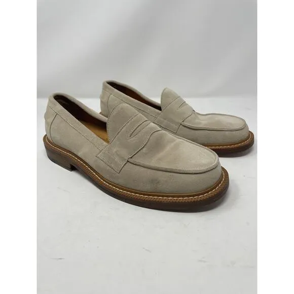 Express Men's Size 9.5 Genuine Suede Loafer Dress Shoes Tan Slip On Round Toe