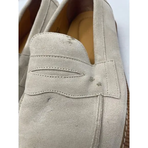 Express Men's Size 9.5 Genuine Suede Loafer Dress Shoes Tan Slip On Round Toe