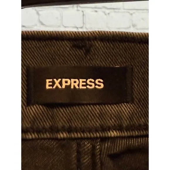 Express Slim Super High Rise Gray Jeans Embellished Straight Leg 14R
