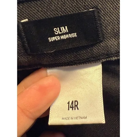 Express Slim Super High Rise Gray Jeans Embellished Straight Leg 14R