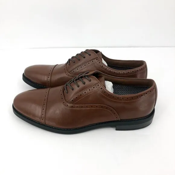 FAIRLANE &amp; SONS Mens Feawin Flex Oxford Shoes Size 12 Tan Brown Leather NWOB