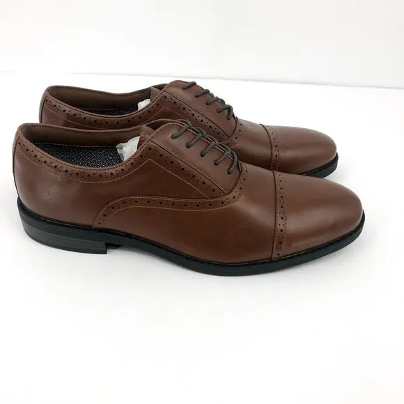 FAIRLANE &amp; SONS Mens Feawin Flex Oxford Shoes Size 12 Tan Brown Leather NWOB