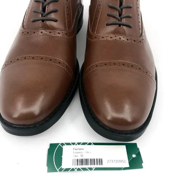FAIRLANE &amp; SONS Mens Feawin Flex Oxford Shoes Size 12 Tan Brown Leather NWOB