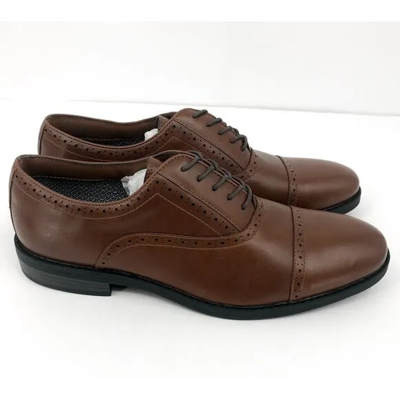 FAIRLANE &amp; SONS Mens Feawin Flex Oxford Shoes Size 13 Tan Brown Leather NWOB