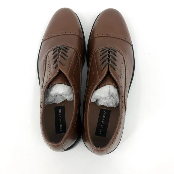 FAIRLANE &amp; SONS Mens Feawin Flex Oxford Shoes Size 13 Tan Brown Leather NWOB