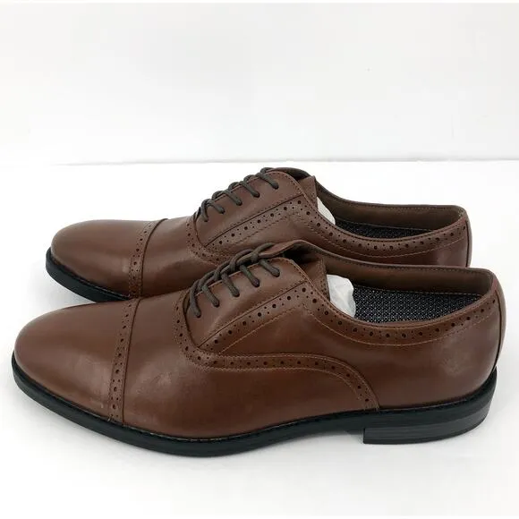 FAIRLANE &amp; SONS Mens Feawin Flex Oxford Shoes Size 13 Tan Brown Leather NWOB