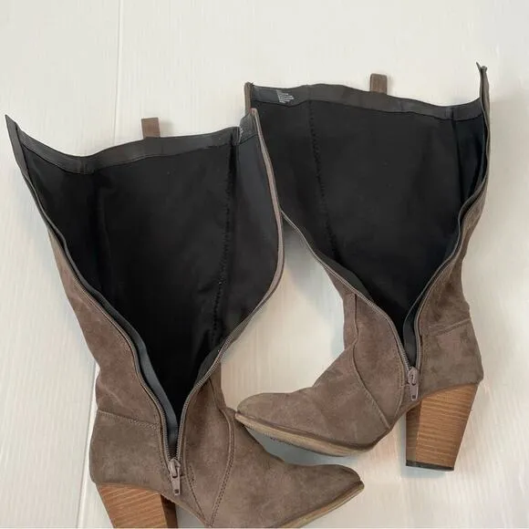 Faryl by Faryl Robbin brown tall faux suede heeled boots size 7