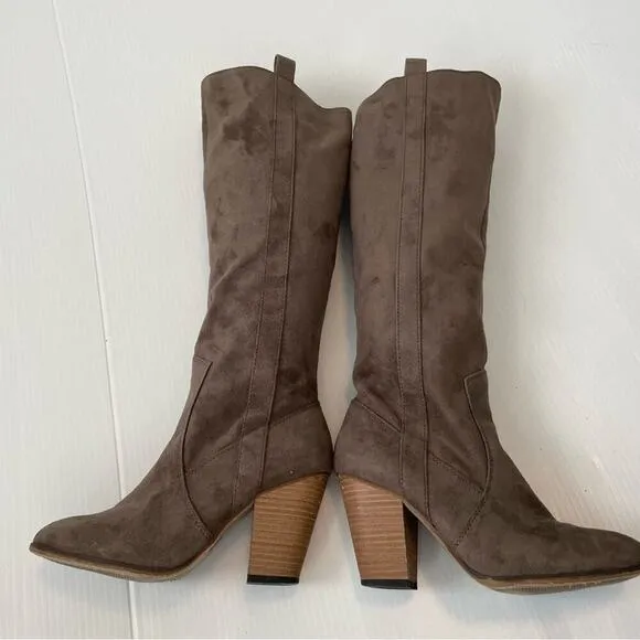 Faryl by Faryl Robbin brown tall faux suede heeled boots size 7