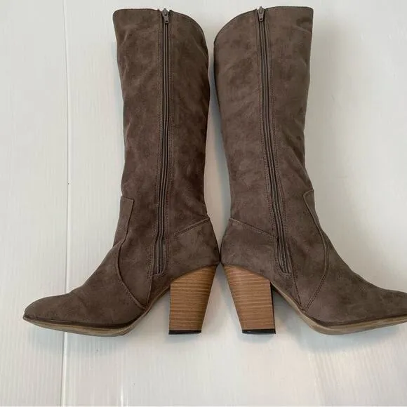 Faryl by Faryl Robbin brown tall faux suede heeled boots size 7
