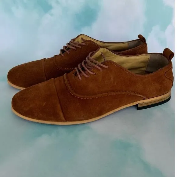 Fashinism Handmaded Men's Brown Soft Suede Shoes with Laces  Size 40 EU / 9.5 US