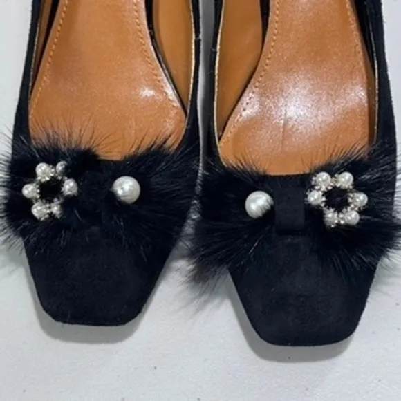 Fashion Black Suede Pumps Pearl Heel Embellished Occasion Shoes US 10.5