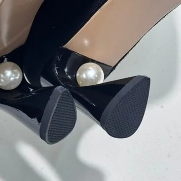 Fashion Black Suede Pumps Pearl Heel Embellished Occasion Shoes US 10.5