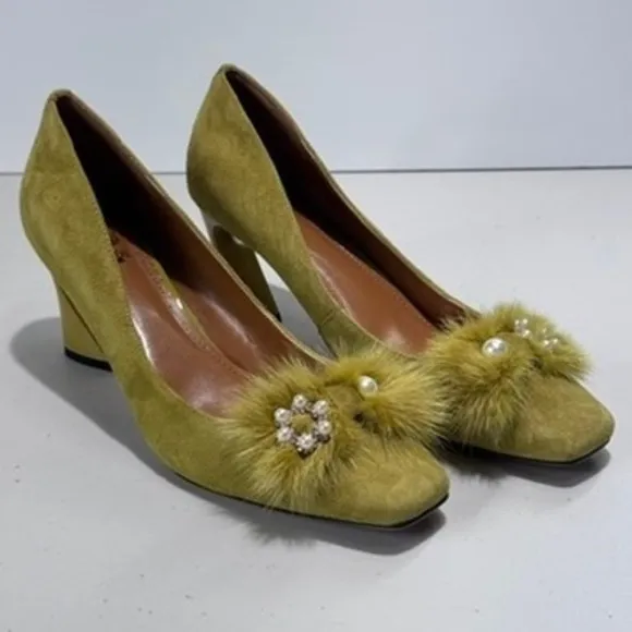 Fashion Pumps Suede Fur Embellished Heel US 10.5 EU 42 UK 8.5