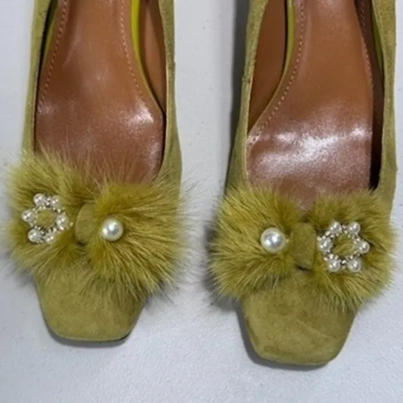 Fashion Pumps Suede Fur Embellished Heel US 10.5 EU 42 UK 8.5