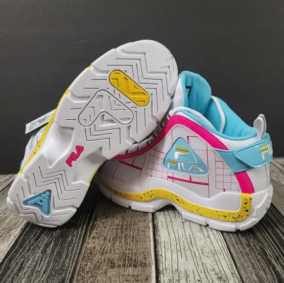 Fila Grant Hill 2 Women's Sz 9.5 Shoes White Pink Blue Mid Top Fashion Sneakers