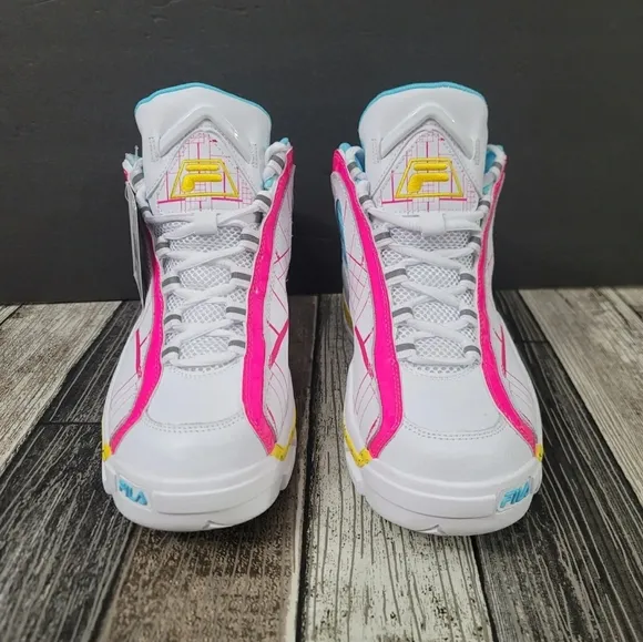 Fila Grant Hill 2 Women's Sz 9.5 Shoes White Pink Blue Mid Top Fashion Sneakers