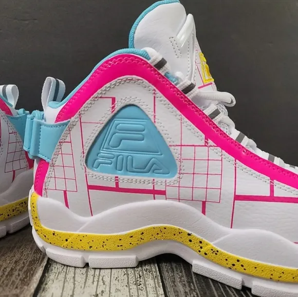 Fila Grant Hill 2 Women's Sz 9.5 Shoes White Pink Blue Mid Top Fashion Sneakers