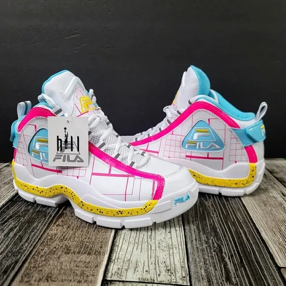 Fila Grant Hill 2 Women's Sz 9.5 Shoes White Pink Blue Mid Top Fashion Sneakers