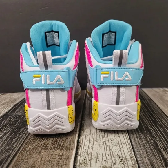 Fila Grant Hill 2 Women's Sz 9.5 Shoes White Pink Blue Mid Top Fashion Sneakers