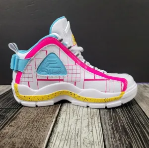Fila Grant Hill 2 Women's Sz 9.5 Shoes White Pink Blue Mid Top Fashion Sneakers