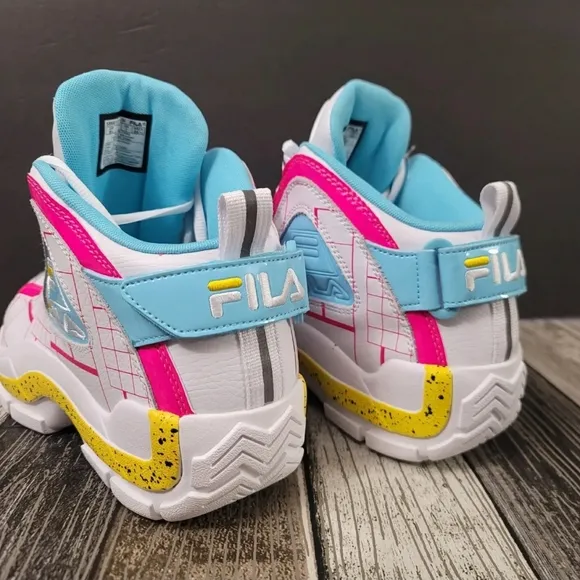 Fila Grant Hill 2 Women's Sz 9.5 Shoes White Pink Blue Mid Top Fashion Sneakers