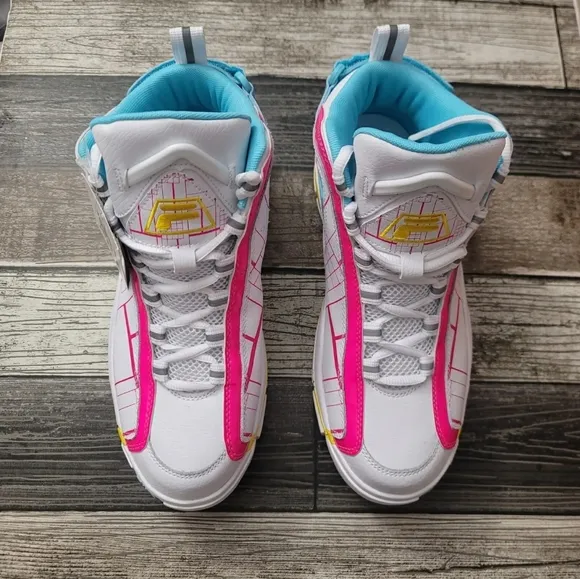 Fila Grant Hill 2 Women's Sz 9.5 Shoes White Pink Blue Mid Top Fashion Sneakers