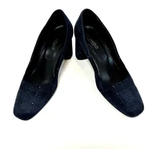 FIORANGELO Women's Dark Blue Suede Mid Heel Comfort Pumps Shoes SZ 39/US 9 Italy