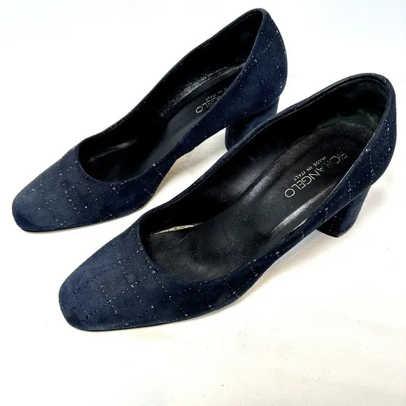 FIORANGELO Women's Dark Blue Suede Mid Heel Comfort Pumps Shoes SZ 39/US 9 Italy