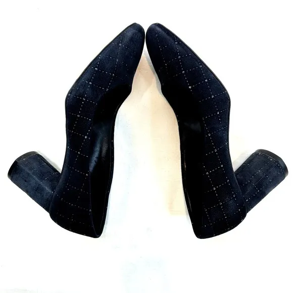 FIORANGELO Women's Dark Blue Suede Mid Heel Comfort Pumps Shoes SZ 39/US 9 Italy