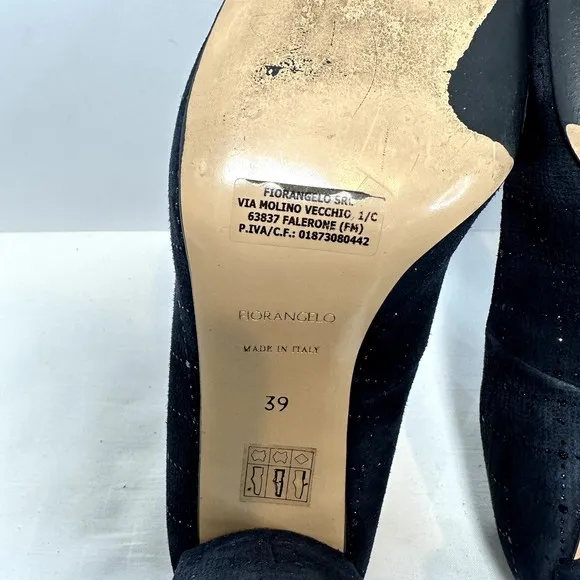 FIORANGELO Women's Dark Blue Suede Mid Heel Comfort Pumps Shoes SZ 39/US 9 Italy