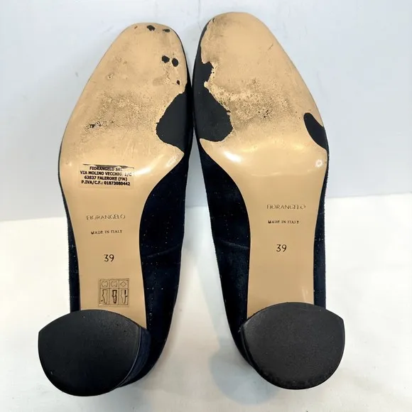 FIORANGELO Women's Dark Blue Suede Mid Heel Comfort Pumps Shoes SZ 39/US 9 Italy