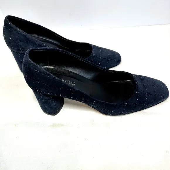 FIORANGELO Women's Dark Blue Suede Mid Heel Comfort Pumps Shoes SZ 39/US 9 Italy