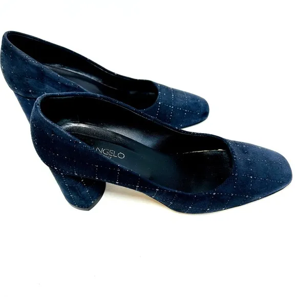 FIORANGELO Women's Dark Blue Suede Mid Heel Comfort Pumps Shoes SZ 39/US 9 Italy