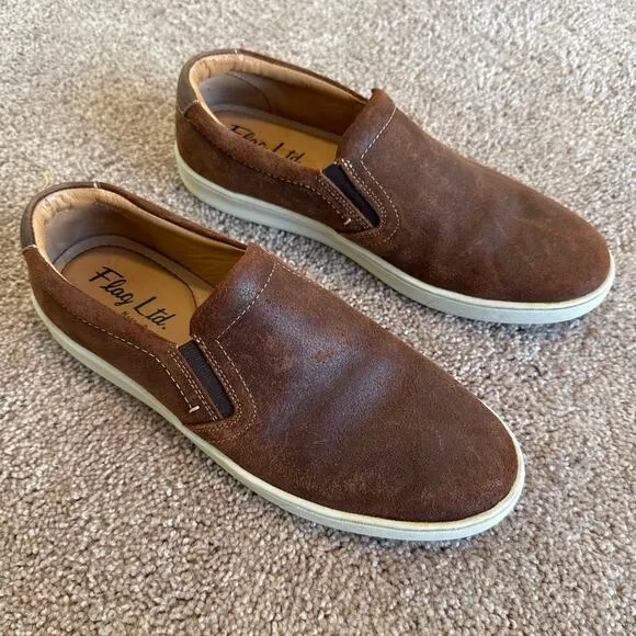 Flag LTD Napa Glove, Oxford, Brown Leather Shoes Slip On Sneakers Men 8