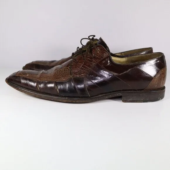 FLAWS** Belvedere Genuine Ostrich Brown Leather Oxford‎ Dress Shoes Mens 9.5 E