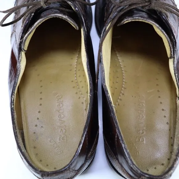 FLAWS** Belvedere Genuine Ostrich Brown Leather Oxford‎ Dress Shoes Mens 9.5 E