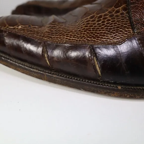 FLAWS** Belvedere Genuine Ostrich Brown Leather Oxford‎ Dress Shoes Mens 9.5 E
