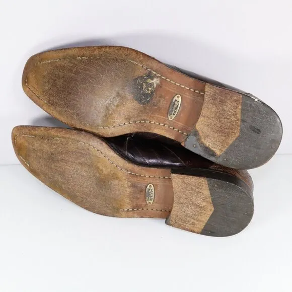 FLAWS** Belvedere Genuine Ostrich Brown Leather Oxford‎ Dress Shoes Mens 9.5 E