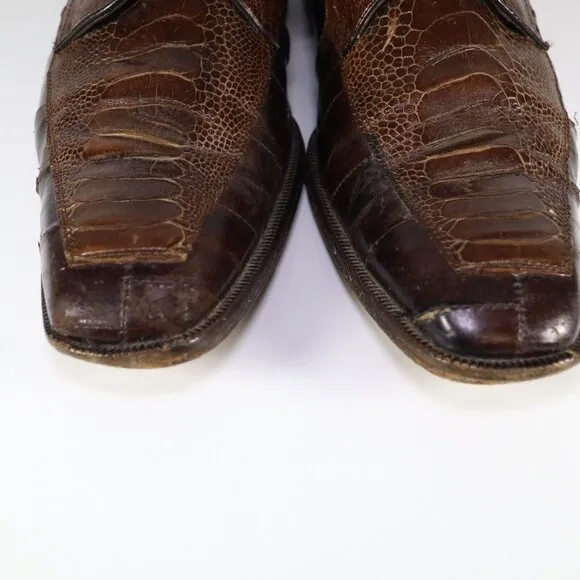 FLAWS** Belvedere Genuine Ostrich Brown Leather Oxford‎ Dress Shoes Mens 9.5 E