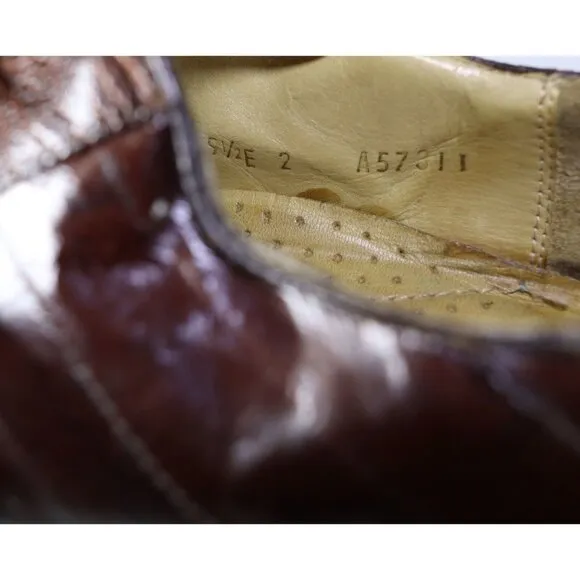 FLAWS** Belvedere Genuine Ostrich Brown Leather Oxford‎ Dress Shoes Mens 9.5 E
