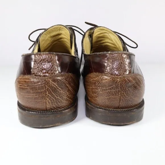 FLAWS** Belvedere Genuine Ostrich Brown Leather Oxford‎ Dress Shoes Mens 9.5 E